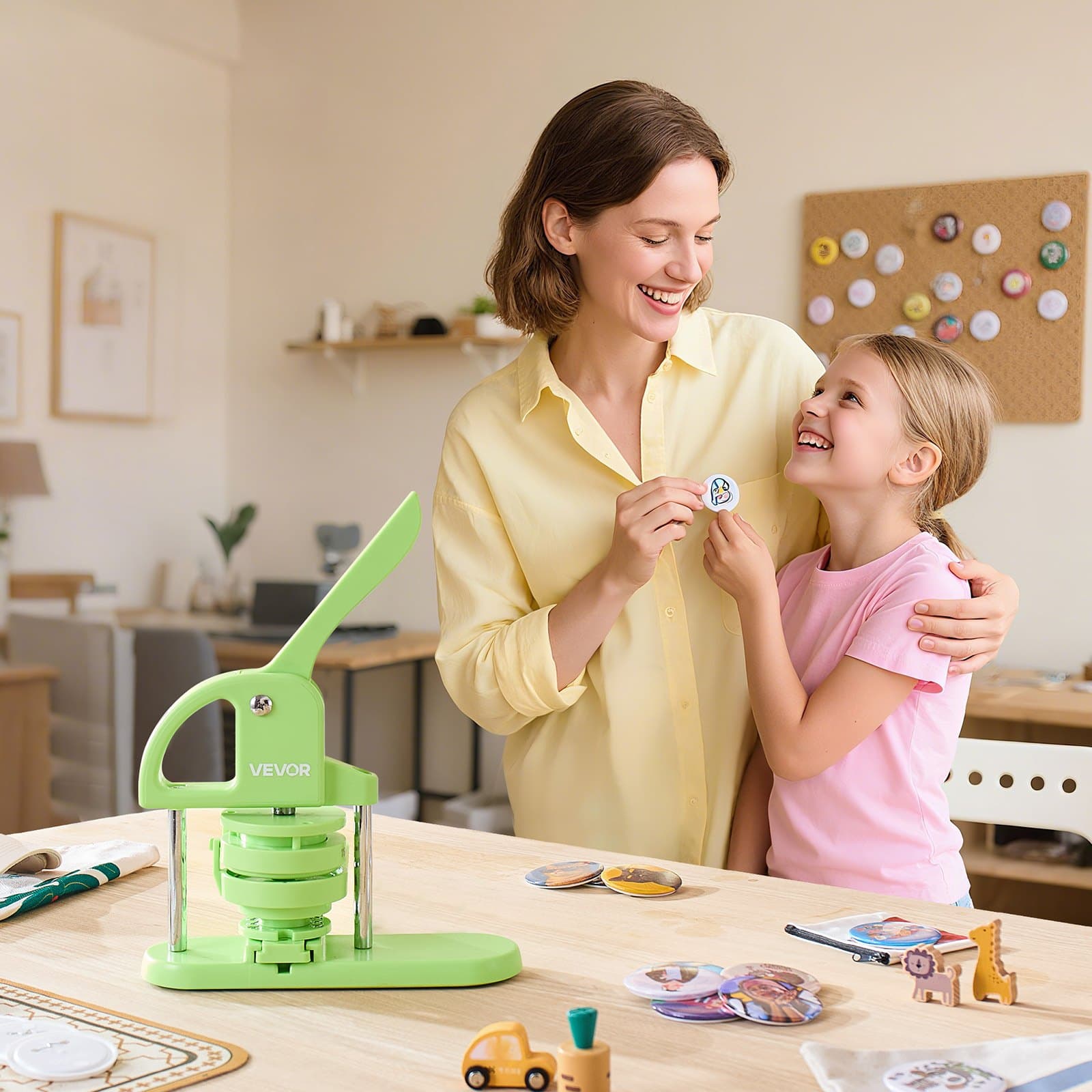 Maszyna do produkcji guzików, 75 mm, plastikowa maszyna do produkcji przypinek ze 100 częściami guzików, wycinak kółek i magiczna książka, wzmocniony ergonomiczny uchwyt, do samodzielnego wykonania odznak, spersonalizowanych przypinek i breloków, kolor zielony