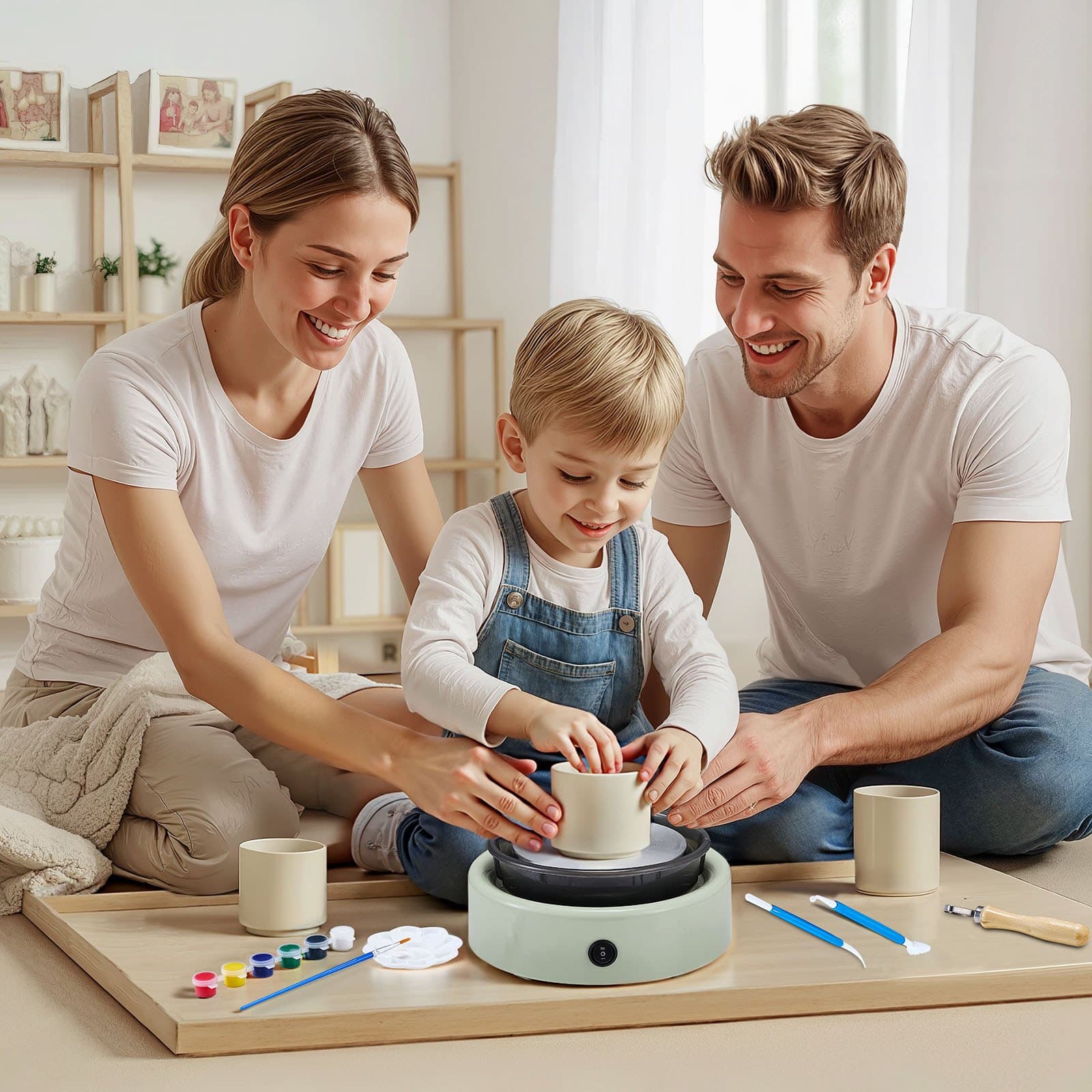 Miniaturowe koło garncarskie elektryczne do gliny dla dzieci, 158 mm, obrotowy, zielony