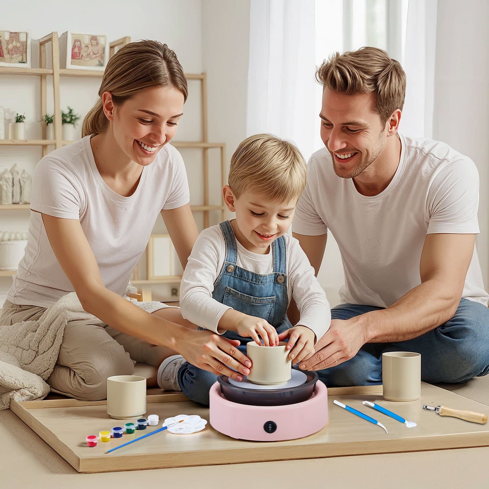 Miniaturowe koło garncarskie elektryczne do gliny dla dzieci, 158 mm, obrotowy, różowy
