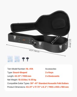 Futerał na gitarę akustyczną 43,31 cala / 110 cm z zamkiem i kluczami do gitary akustycznej - miniatura 11