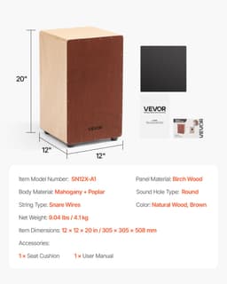 Duży bęben typu cajon z drewna brzozowego, instrument perkusyjny z werblami - miniatura 11