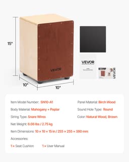 Kompaktowy instrument perkusyjny z drewna brzozowego, Cajon Box Drum, z werblami - miniatura 11