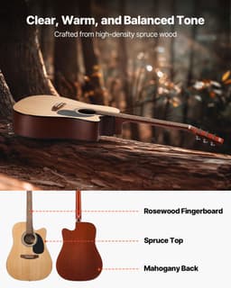 1041,4 mm (41 cali) Cutway Acoustic Guitar Natural Beginner Bundle Gig Bag dla dorosłych - miniatura 6