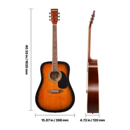 Gitara akustyczna typu dreadnought, 41 cali / 1041,4 mm, zestaw dla początkujących, pokrowiec, dorosły, Sunburst - miniatura 12