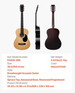 36 cali / 914,4 mm Gitara akustyczna typu dreadnought Natural Beginner Bundle Gig Bag dla nastolatków - miniatura 11