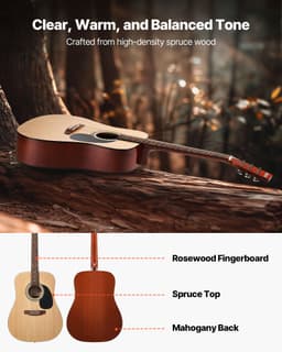 Gitara akustyczna typu dreadnought 41 cali / 1041,4 mm Naturalny zestaw dla początkujących, pokrowiec dla dorosłych - miniatura 6