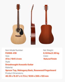 Gitara akustyczna typu dreadnought 41 cali / 1041,4 mm Naturalny zestaw dla początkujących, pokrowiec dla dorosłych - miniatura 11