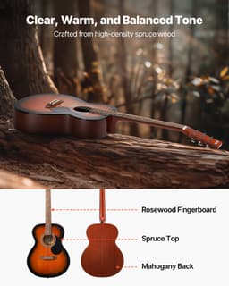 Gitara akustyczna typu dreadnought, 40 cali / 1016 mm, zestaw dla początkujących, pokrowiec, dorosły, Sunburst - miniatura 6