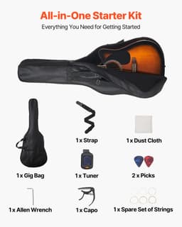 104,4 mm (41 cali) Cutway Acoustic Guitar Beginner Bundle Gig Bag dla dorosłych Sunburst - miniatura 10