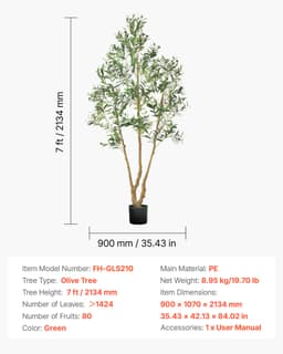 210 cm Sztuczne drzewo oliwne Wysoka roślina z doniczką do domowego biura - miniatura 11