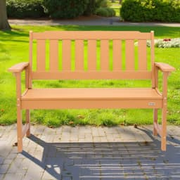 Ławka ogrodowa, 128 cm, plastikowa, odporna na warunki atmosferyczne, w kolorze naturalnego drewna - miniatura 1