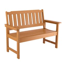 Ławka ogrodowa, 128 cm, plastikowa, odporna na warunki atmosferyczne, w kolorze naturalnego drewna - miniatura 2