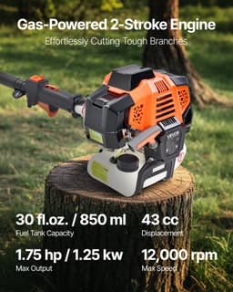 Piła spalinowa na tyczce z obrotową głowicą, 43 cm3, dwusuwowa, podkaszarka do drzew, listwa tnąca 12 cali - miniatura 7