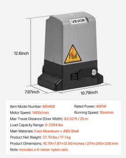 Otwieracz bramy przesuwnej 400 W, elektryczny, 2204 funty, czujnik podczerwieni - miniatura 11