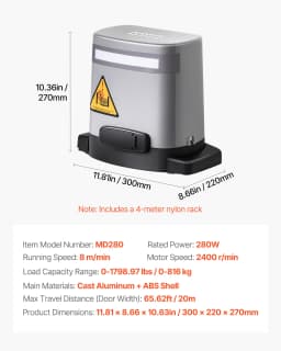 Otwieracz bramy solarnej 280 W, 1799 funtów, elektryczny otwieracz bramy, szyna zębata, 2 piloty - miniatura 11