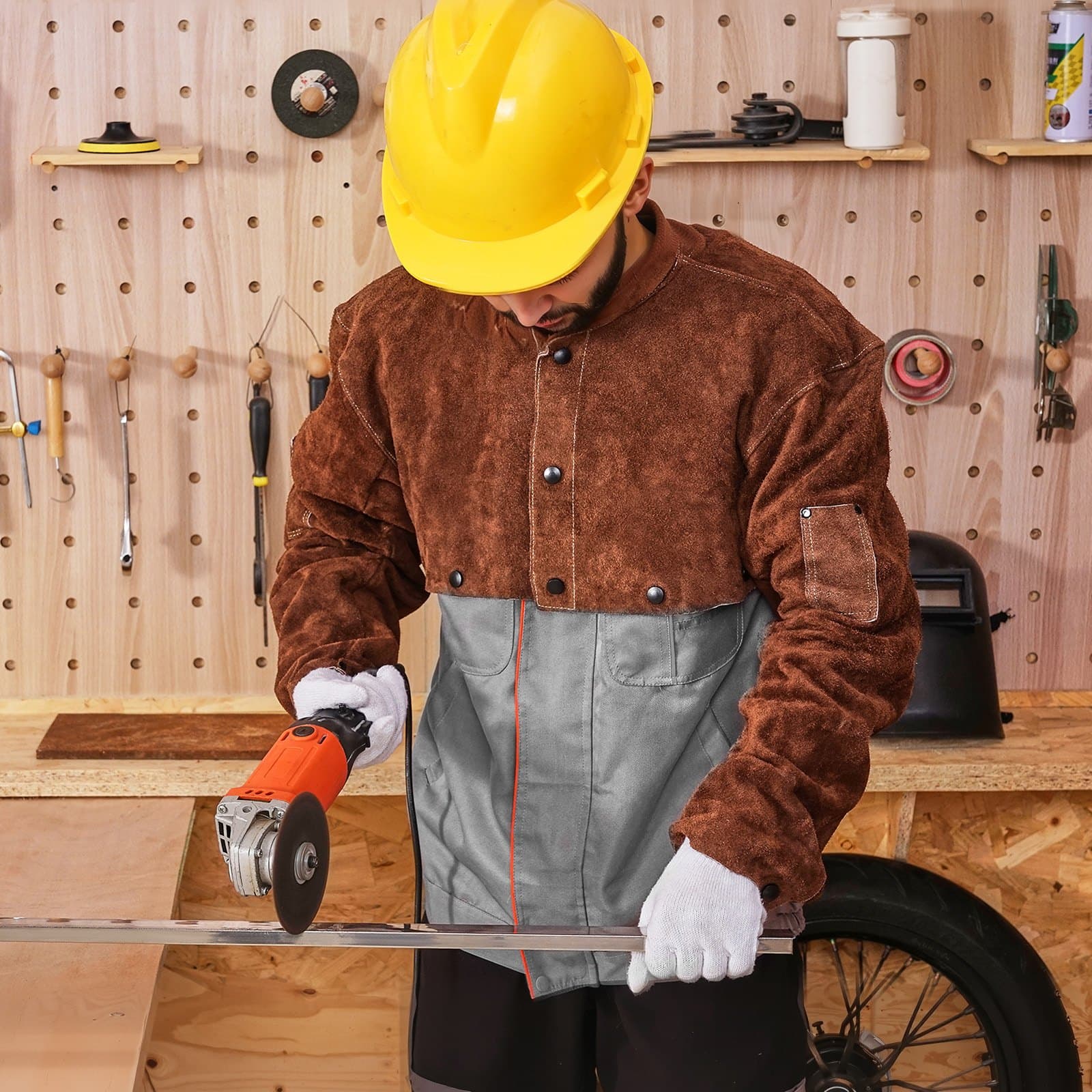 Skórzany, odporny na ogień, pelerynowy rękaw spawalniczy, rozmiar M