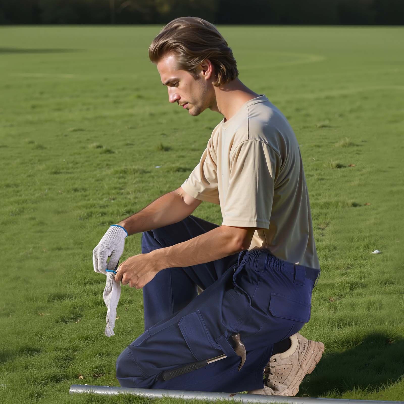 Spodnie FR dla mężczyzn, trudnopalne, bojówki, wielokieszeniowe, rozmiar L, ciemnoniebieskie