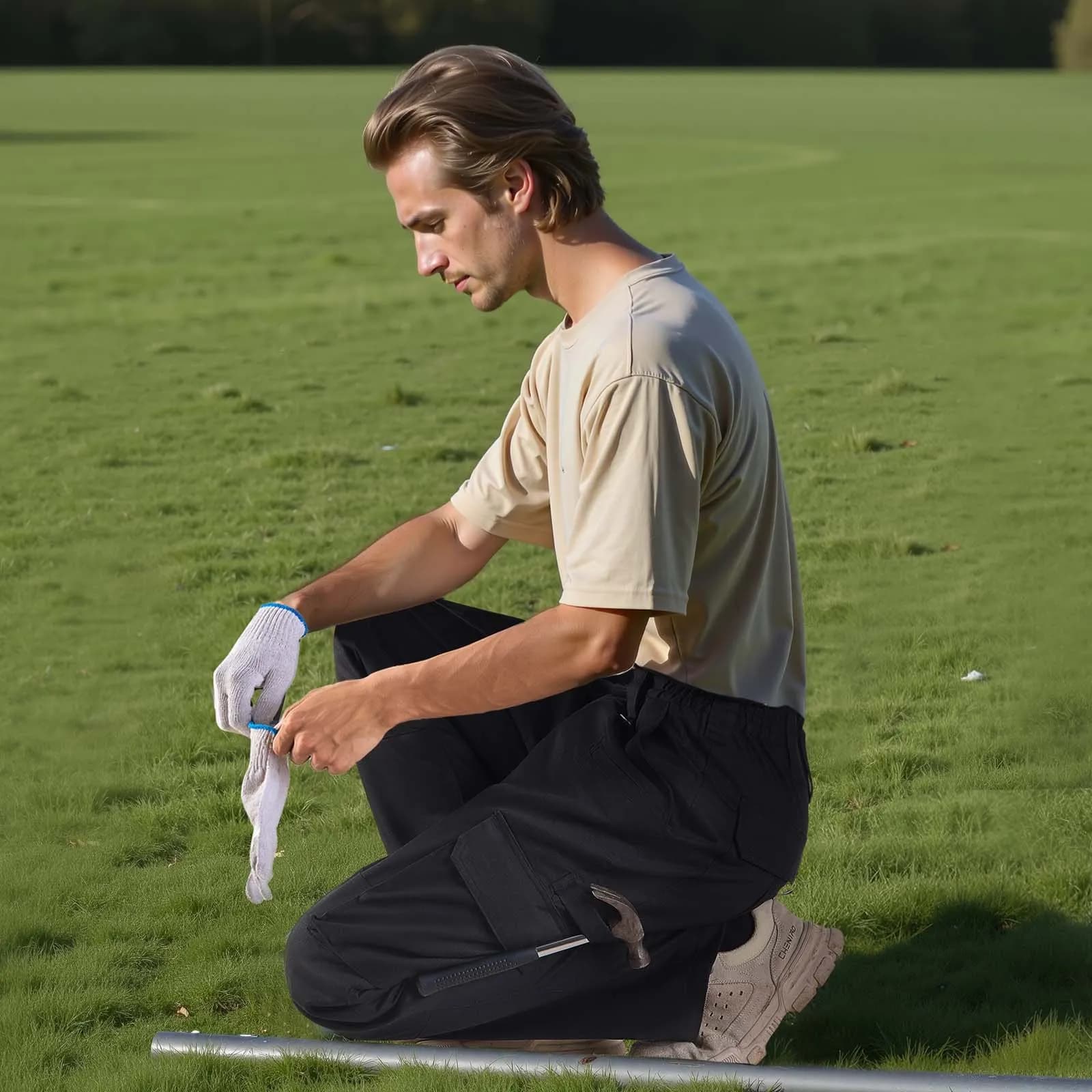 Spodnie FR dla mężczyzn, trudnopalne, bojówki, wielokieszeniowe, rozmiar L, czarne