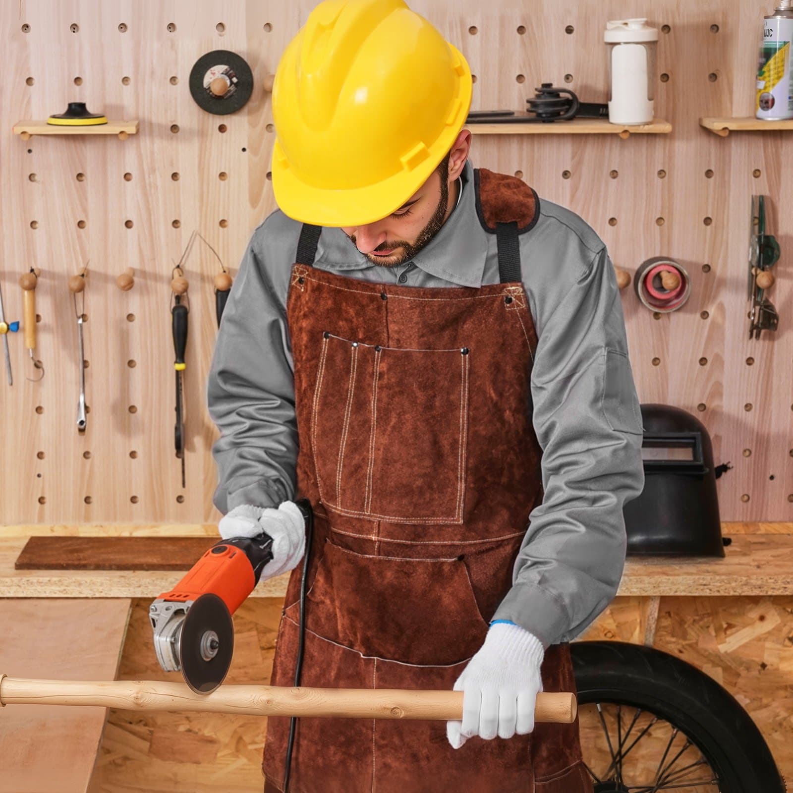 Skórzany fartuch spawalniczy Wytrzymały, odporny na ciepło fartuch spawalniczy ze skóry bydlęcej