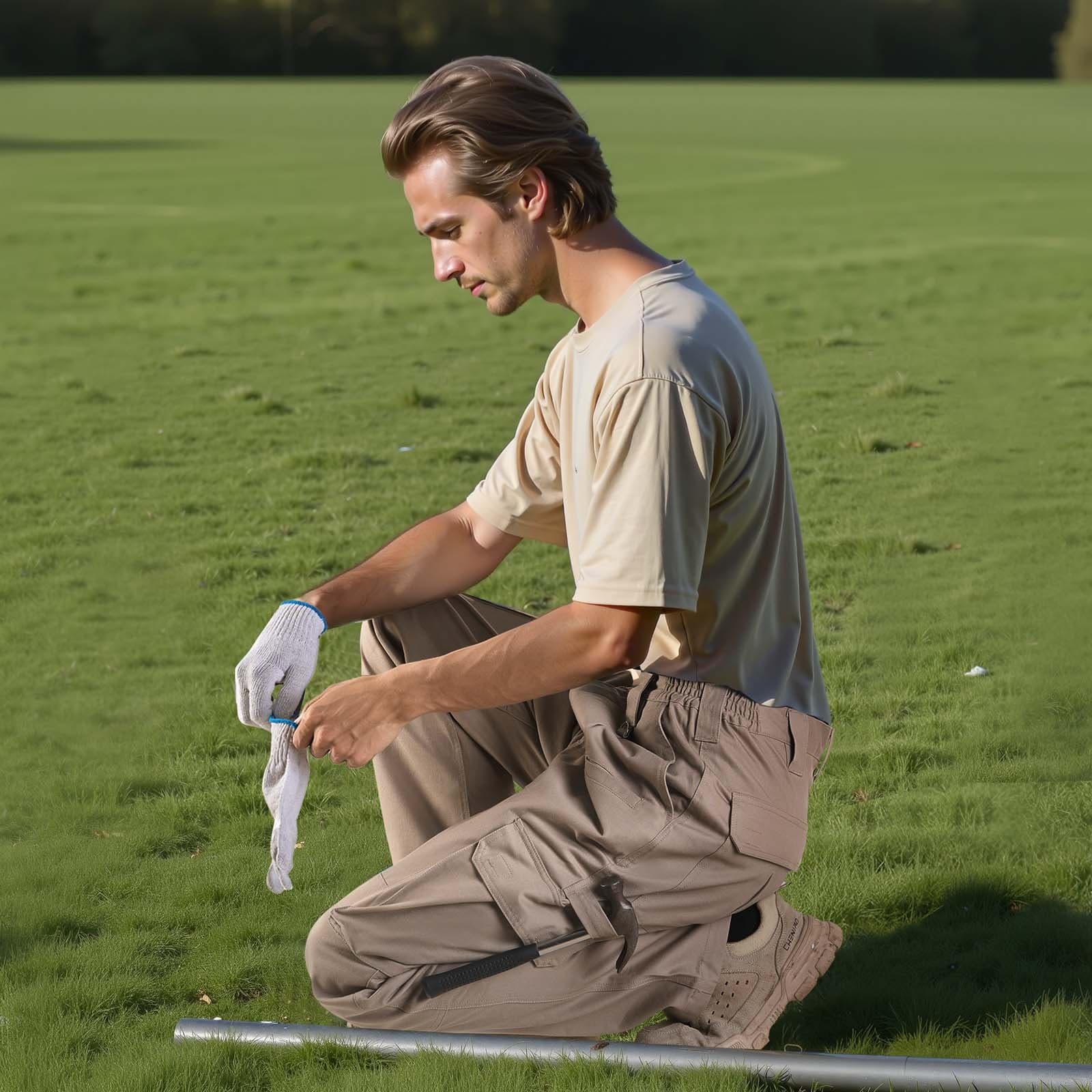 Spodnie FR dla mężczyzn, trudnopalne, bojówki, wielokieszeniowe, rozmiar M, khaki