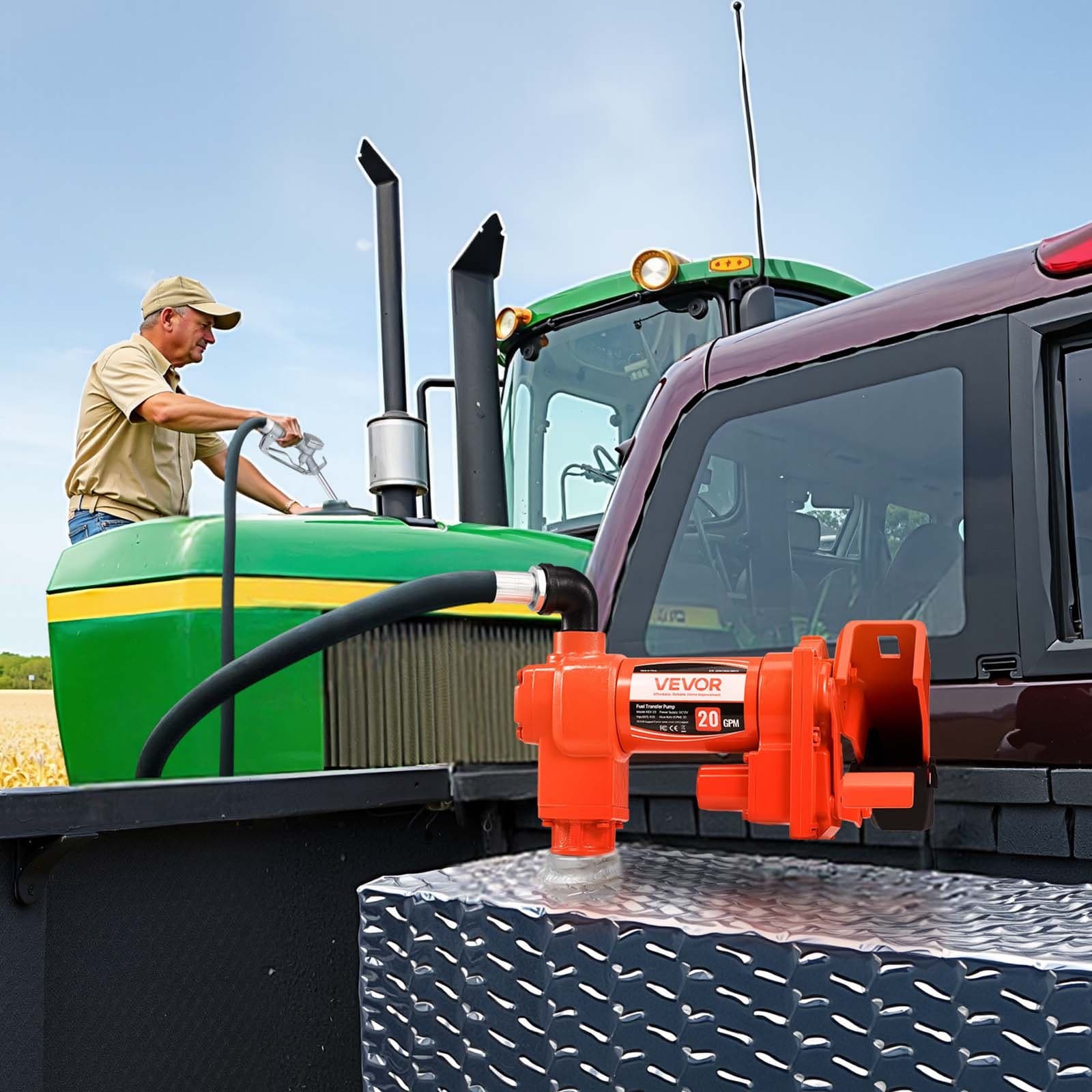 Pompa do transferu paliwa przeciwwybuchowa, wydajność 76 l/min, moc 1/4 KM, 186 W, pompa do transferu paliwa 12 V DC, z dyszą ręczną, rurami wydechowymi i ssącymi, odpowiednia do benzyny, oleju napędowego i nafty