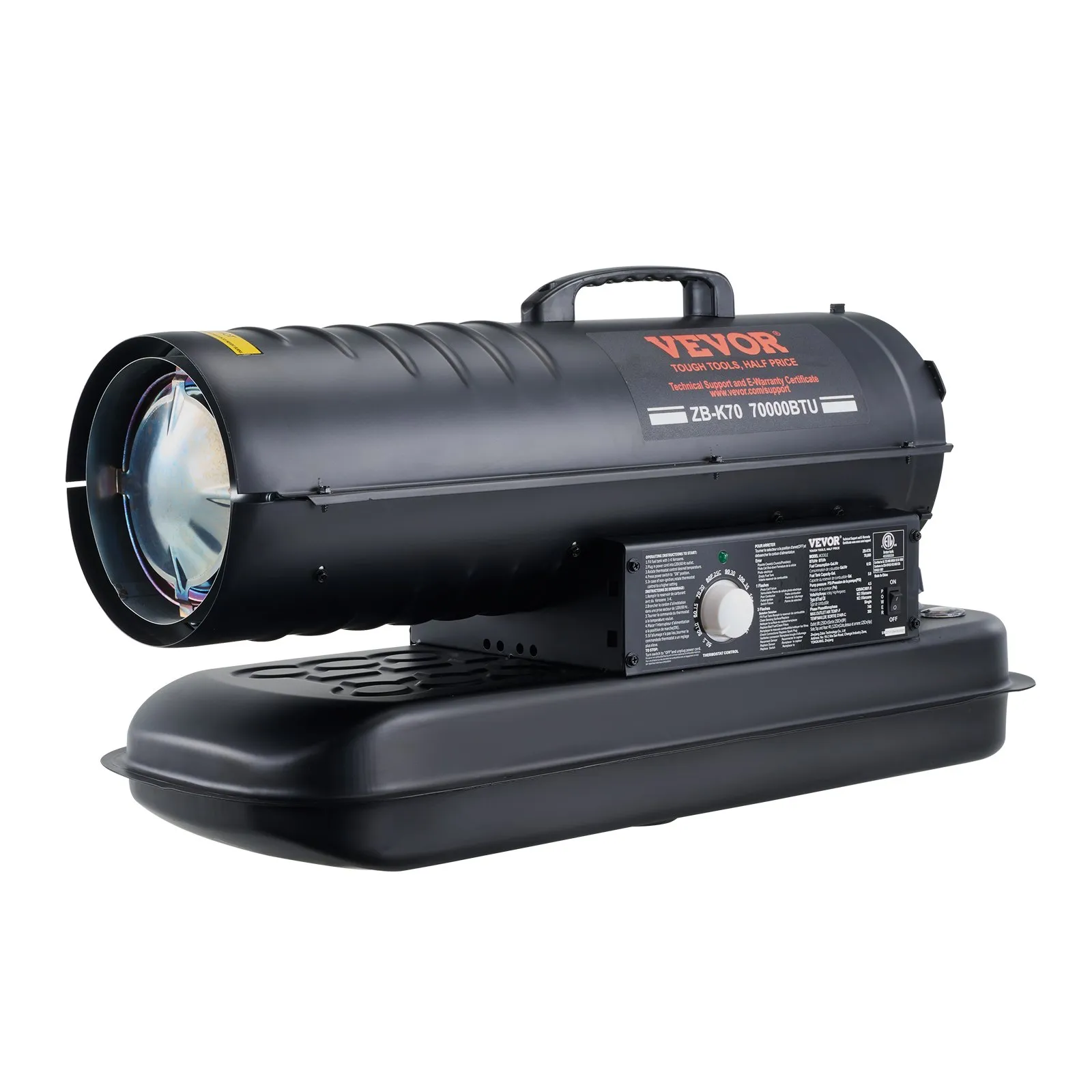 Podgrzewacz powietrza na naftę/olej napędowy, ogrzewacz Torpedo o mocy 70000 Btu, przenośny z termostatem, wydajny podgrzewacz na naftę do użytku wewnątrz i na zewnątrz, do domu, na plac budowy, do zastosowań przemysłowych, w warsztatach, czarny