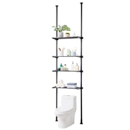 Półka nad toaletą, 4-poziomowy, regulowany organizer łazienkowy nad toaletą, stal niskowęglowa, wysokość 53"-132", łatwy montaż, oszczędność miejsca na pranie, do małych pomieszczeń, pasuje do większości toalet - miniatura 2