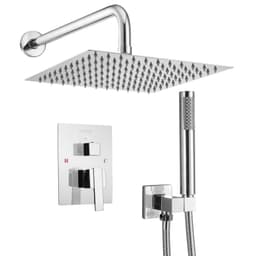 Zestaw baterii natryskowej, system prysznicowy z deszczownicą łazienkową z 10-calową (25,4 cm) kwadratową głowicą prysznicową i słuchawką natryskową, armatura ścienna do wanny z zaworem mosiężnym i zestawem wykończeniowym, chrom srebrny - miniatura 3