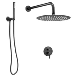 Zestaw baterii natryskowej, system prysznicowy z deszczownicą łazienkową, z okrągłą głowicą prysznicową o średnicy 10 cali (25,4 cm) i słuchawką natryskową, armatura ścienna do wanny z zaworem mosiężnym i zestawem wykończeniowym, matowa czerń - miniatura 12