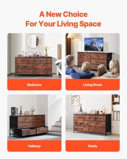 Komoda z 6 szufladami, wysoka komoda z organizerem, szafka pod telewizor z miejscem do przechowywania, szuflady do przechowywania w szafie z solidną stalową ramą, wieża do przechowywania tkanin do sypialni, korytarza, szafy, rustykalny brąz - miniatura 11
