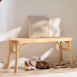 Ławka rattanowa, 43,3" drewniana ławka rattanowa, ławka do przedpokoju z nogami z drewna dębowego, ławka boho na końcu łóżka w sypialni z ręcznie tkanym rattanem, do salonu, kuchni - miniatura 1