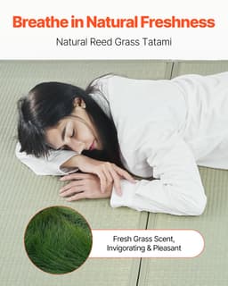 Japońska mata tatami, składany japoński materac tatami w rozmiarze queen size (naturalna trawa sitowa), japoński materac podłogowy z antypoślizgowym spodem i świeżym zapachem, materac futon do spania, medytacji i jogi - miniatura 9