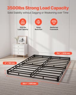 Rama łóżka typu box spring, rozmiar queen size, z tkaniną nadającą się do prania, wytrzymała metalowa rama do łóżka queen size, podstawa materaca 4 cale, maksymalna nośność 3500 funtów, łatwy montaż, 79,1 dł. x 59,4 szer. x 4 wys. - miniatura 6