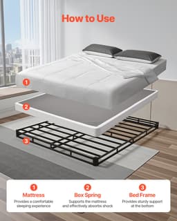 Rama łóżka typu box spring, rozmiar queen size, z tkaniną nadającą się do prania, wytrzymała metalowa rama do łóżka queen size, podstawa materaca 4 cale, maksymalna nośność 3500 funtów, łatwy montaż, 79,1 dł. x 59,4 szer. x 4 wys. - miniatura 7
