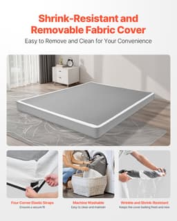 Rama łóżka typu box spring, rozmiar queen size, z tkaniną nadającą się do prania, wytrzymała metalowa rama do łóżka queen size, podstawa materaca 4 cale, maksymalna nośność 3500 funtów, łatwy montaż, 79,1 dł. x 59,4 szer. x 4 wys. - miniatura 8