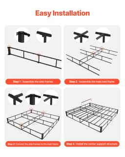 Rama łóżka typu box spring, rozmiar queen size, z tkaniną nadającą się do prania, wytrzymała metalowa rama do łóżka queen size, podstawa materaca 4 cale, maksymalna nośność 3500 funtów, łatwy montaż, 79,1 dł. x 59,4 szer. x 4 wys. - miniatura 10