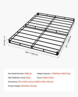 Rama łóżka typu box spring, rozmiar queen size, z tkaniną nadającą się do prania, wytrzymała metalowa rama do łóżka queen size, podstawa materaca 4 cale, maksymalna nośność 3500 funtów, łatwy montaż, 79,1 dł. x 59,4 szer. x 4 wys. - miniatura 11