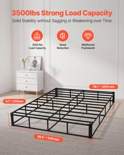 Rama łóżka typu box spring, rozmiar queen size, z tkaniną nadającą się do prania, wytrzymała metalowa rama do łóżka queen size, podstawa materaca 9 cali, maksymalna nośność 3500 funtów, łatwy montaż, 79,1 dł. x 59,6 szer. x 9,1 wys. w calach - miniatura 6