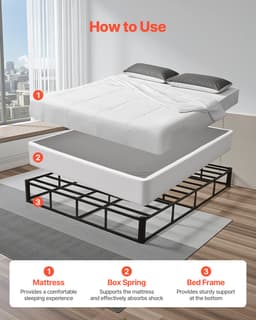 Rama łóżka typu box spring, rozmiar queen size, z tkaniną nadającą się do prania, wytrzymała metalowa rama do łóżka queen size, podstawa materaca 9 cali, maksymalna nośność 3500 funtów, łatwy montaż, 79,1 dł. x 59,6 szer. x 9,1 wys. w calach - miniatura 7