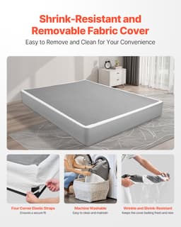 Rama łóżka typu box spring, rozmiar queen size, z tkaniną nadającą się do prania, wytrzymała metalowa rama do łóżka queen size, podstawa materaca 9 cali, maksymalna nośność 3500 funtów, łatwy montaż, 79,1 dł. x 59,6 szer. x 9,1 wys. w calach - miniatura 8