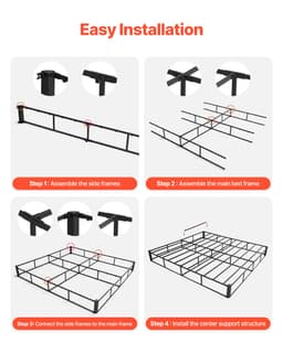 Rama łóżka typu box spring, rozmiar queen size, z tkaniną nadającą się do prania, wytrzymała metalowa rama do łóżka queen size, podstawa materaca 9 cali, maksymalna nośność 3500 funtów, łatwy montaż, 79,1 dł. x 59,6 szer. x 9,1 wys. w calach - miniatura 10