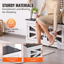 Drewniany wieszak na ubrania, ławka i półka na buty, biały wieszak na ubrania z wieszakiem na ubrania, regulowanymi półkami i 7 wieszakami, mebel do przedpokoju z paskiem świetlnym USB, do przedpokoju i na korytarz - miniatura 9