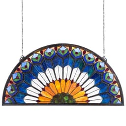 Panel witrażowy, 913 x 465 mm, wiszący panel w stylu Tiffany do okna naświetlowego z łańcuchem, duży półokrągły witraż, tradycyjne rękodzieło artystyczne w stylu vintage do wystroju kuchni i domu - miniatura 2