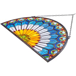 Panel witrażowy, 913 x 465 mm, wiszący panel w stylu Tiffany do okna naświetlowego z łańcuchem, duży półokrągły witraż, tradycyjne rękodzieło artystyczne w stylu vintage do wystroju kuchni i domu - miniatura 5