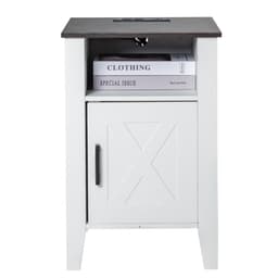 Stolik kawowy Farmhouse, zestaw 2 szt., kwadratowy stolik nocny z portami i gniazdkami USB, 3-poziomowy stolik kawowy z szafką do przechowywania i oświetleniem LED, idealny do salonu, sypialni, biura, biały - miniatura 3