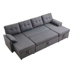 Sofa rozkładana w kształcie litery U, rozkładana sofa z 2 kieszeniami bocznymi, 2 poduszkami i podwójnym szezlongiem, 6-osobowa rozkładana sofa z dużą pojemnością do salonu lub mieszkania, metalowa rama, kolor szary - miniatura 5