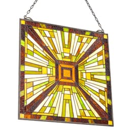 Panel witrażowy, 501 x 527 mm, wiszący panel w stylu Tiffany do okna naświetlowego z łańcuchem, duży pionowy prostokątny witraż, tradycyjne rękodzieło artystyczne w stylu vintage do wystroju kuchni i domu - miniatura 4