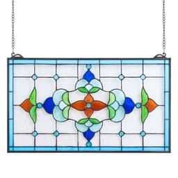 Panel witrażowy, 664 x 402 mm, wiszący panel w stylu Tiffany do okna naświetlowego z łańcuchem, duży poziomy prostokątny witraż, tradycyjne rękodzieło artystyczne w stylu vintage do wystroju kuchni i domu - miniatura 2