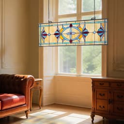 Panel witrażowy, 813 x 250 mm, wiszący panel w stylu Tiffany do okna naświetlowego z łańcuchem, duży poziomy prostokątny witraż, tradycyjne rękodzieło artystyczne w stylu vintage do wystroju kuchni i domu - miniatura 1