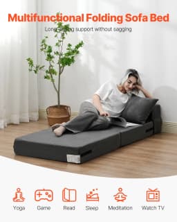 Rozkładana sofa, rozkładana sofa 3 w 1 z 2 poduszkami i zmywalnym pokrowcem, rozkładany fotel z pianki memory 25D o wysokiej gęstości, sofa futon do salonu, sypialni, ciemnoszara (pojedyncza) - miniatura 5